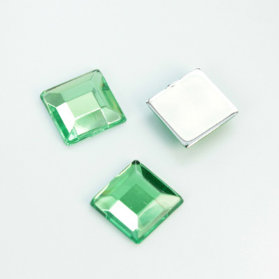 Plastic Flat Back Foiled Rose Cut Rhinestone - Square 12x12MM PERIDOT