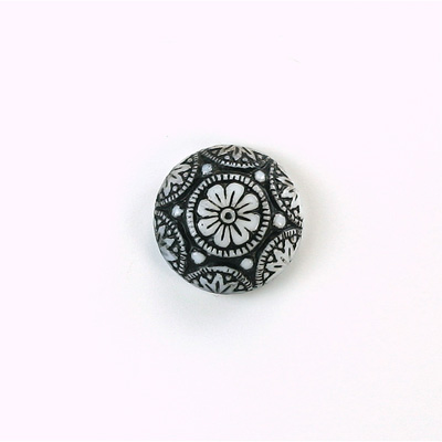 Glass Flat Back Mosaic Top Stone Round 14MM BLACK on WHITE