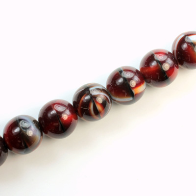 Czech Pressed Glass Bead - Smooth Round 10MM TIGEREYE RED