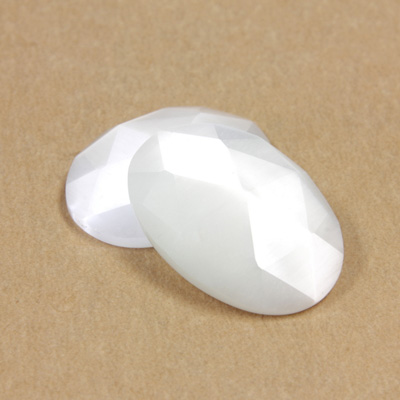 Fiber-Optic Flat Back Cabochon - Rauten Rose Oval 25x18MM CAT'S EYE WHITE