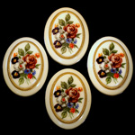 German Plastic Porcelain Decal Painting - Flower - Bouquet (2036) Oval 40x30MM IVORY