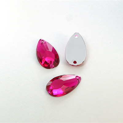 Plastic Flat Back 2-Hole Foiled Sew-On Stone - Pear 16x9MM FUCHSIA