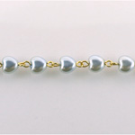 Linked Bead Chain Rosary Style -with Glass Pearl Smooth Bead - Heart 6MM BLUE-GOLD