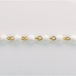 Linked Bead Chain Rosary Style with Glass Fire Polish Bead - Round 4MM CHALKWHITE-GOLD