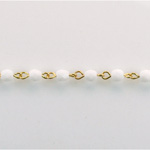 Linked Bead Chain Rosary Style with Glass Fire Polish Bead - Round 4MM CHALKWHITE-GOLD