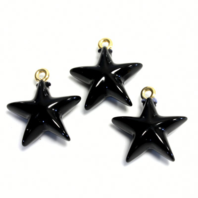 Plastic Pendant - Star with Brass Loop 15MM JET