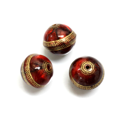 Plastic Engraved Bead -  Gold Tapestry Round 16MM BORDEAUX