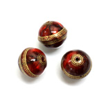 Plastic Engraved Bead -  Gold Tapestry Round 16MM BORDEAUX