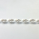 Linked Bead Chain Rosary Style with Glass Fire Polish Bead - Round 4MM CHALKWHITE-SILVER