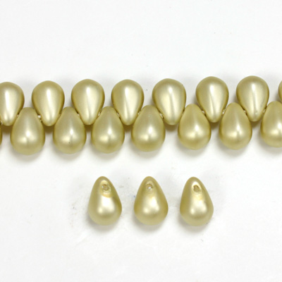 Glass Pendant Pearl Drop 8x6MM MATTE LT OLIVE