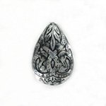 Plastic Engraved Bead - Pear 27x18MM JET on CRYSTAL