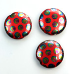 Pressed Glass Peacock Bead - Round 18MM SHINY RED