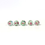 Czech Glass Lampwork Bead - Smooth Round 06MM Flower ON PERIDOT with  SILVER FOIL