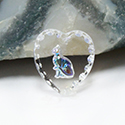 German Glass Engraved Buff Top Intaglio Pendant - CAT Sitting Heart 15x14MM CRYSTAL AB