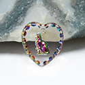 German Glass Engraved Buff Top Intaglio Pendant - CAT Sitting Heart 15x14MM CRYSTAL HELIO RED
