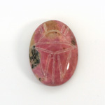 Gemstone Flat Back Carved Scarab 25x18MM RHODONITE