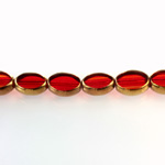 Glass Fire Polished Table Cut Window Bead - Oval 12x8MM RUBY with METALLIC COATING