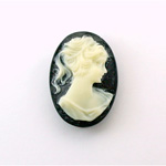 Plastic Cameo - Woman with Ponytail Oval 25x18MM IVORY ON BLACK