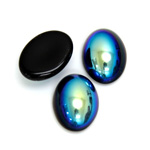 Glass Medium Dome Coated Cabochon - Oval 18x13MM JET AB