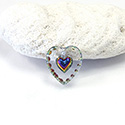 German Glass Engraved Buff Top Intaglio Pendant - HEART Heartshape 12x11MM CRYSTAL HELIO BLUE