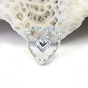 German Glass Engraved Buff Top Intaglio Pendant - HEART Heartshape 12x11MM CRYSTAL SILVER