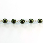 Linked Bead Chain Rosary Style with Glass Pearl Bead - Round 6MM HUNTER GREEN-SILVER