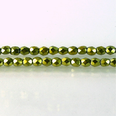 Czech Glass Pearl Faceted Fire Polish Bead - Round 04MM LIME ON BLACK 72183