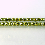 Czech Glass Pearl Faceted Fire Polish Bead - Round 04MM LIME ON BLACK 72183