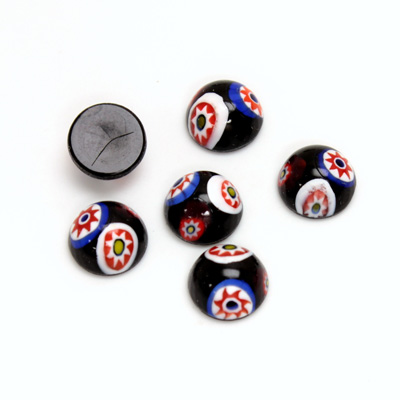 Glass Medium Dome Lampwork Cabochon - Round 09MM VENETIAN BLACK MOSAIC (03105)