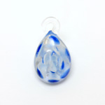Glass Lampwork Pendant - Pear 30x16MM Flower BLUE CRYSTAL