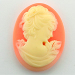 Plastic Cameo - Woman with Drop Earring Oval 40x30MM IVORY ON CORNELIAN