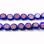 Glass Millefiori Bead - Flat Round 08x4MM BLUE WHITE RED (37)