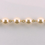 Linked Bead Chain Rosary Style with Glass Pearl Bead - Round 8MM CREME-GOLD