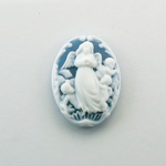 Plastic Cameo - Angel Oval 25x18MM WHITE ON ROYAL BLUE