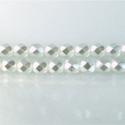 Czech Glass Pearl Faceted Fire Polish Bead - Round 06MM WHITE ON CRYSTAL 78402