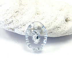 German Glass Engraved Buff Top Intaglio Pendant - OWL Oval 14x10MM CRYSTAL SILVER