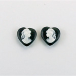 Plastic Cameo - Woman with Ponytail Heart 11x10MM WHITE ON BLACK