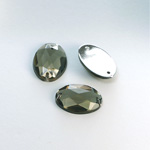 Plastic Flat Back 2-Hole Foiled Sew-On Stone - Oval 18x13MM BLACK DIAMOND