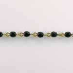 Linked Bead Chain Rosary Style with Glass Fire Polish Bead - Round 4MM JET-Brass