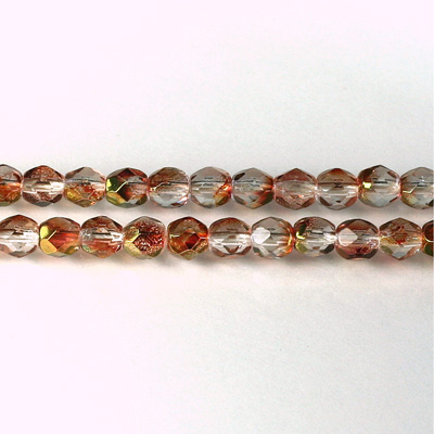 Czech Glass Fire Polish Bead - Round 05MM 1/2 Coated CRYSTAL/ROSE