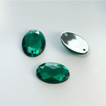 Plastic Flat Back 2-Hole Foiled Sew-On Stone - Oval 18x13MM EMERALD