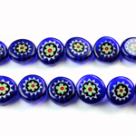 Glass Millefiori Bead - Flat Round 10x4MM BLUE WHITE GREEN RED (28)