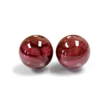 Czech Glass Lampwork Bead - Round 14MM SWIRL RED 02958