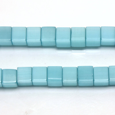 Fiber Optic Synthetic Cat's Eye Bead - Smooth Cube 06x6MM CAT'S EYE AQUA