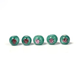 Czech Glass Lampwork Bead - Smooth Round 06MM Flower PINK ON GREEN (50270)