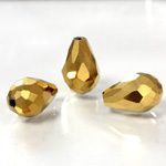 Chinese Cut Crystal Bead - Pear 13x10MM GOLD METALLIC