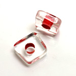 Plastic Bead - Color Lined Smooth Large Hole Square 6x16MM CRYSTAL RED LINE