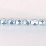 Czech Glass Pearl Faceted Fire Polish Bead - Round 06MM LT BLUE 70462