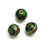 Plastic Engraved Bead -  Gold Tapestry Round 16MM LODEN GREEN