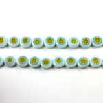 Glass Millefiori Bead - Flat Round 06x3MM WHITE AQUA YELLOW (02)